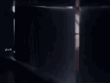 a close up of a woman 's face behind a glass door with the words emd written on the bottom
