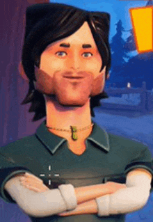 a man with a beard is standing with his arms crossed in a video game .