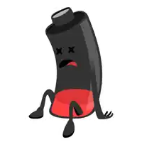 a cartoon illustration of a dead battery with a sad face