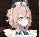 a girl with horns wearing a nurse hat with a cross on it
