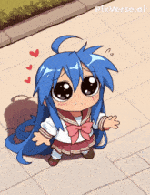 a cartoon of a girl with blue hair and the words pixverse.ai