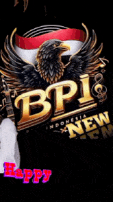 a man is holding a guitar in front of a logo for bpi indonesia