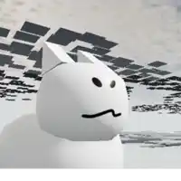 a white cat with a sad face is standing in a snowy area