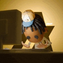 a cartoon character wearing a hat is looking at a computer screen with the words what behind him