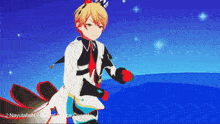 a boy with a crown on his head is dancing in a video game