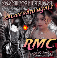 a poster with a skull and a little girl that says salam satu nyali rmc