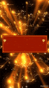 a red banner is surrounded by gold notes and lanterns