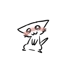 a black and white drawing of a cat with a red eye and a triangle head .