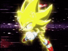 a sonic the hedgehog with a yellow head and red feet