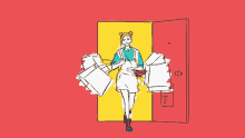 a drawing of a woman standing in front of an open door