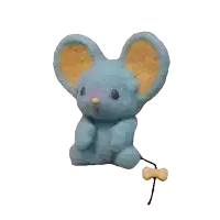 a blue stuffed animal with a yellow ear and nose