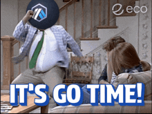 a man is jumping in the air with the words it 's go time
