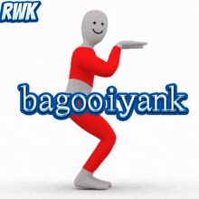 a cartoon character squatting with the words rwk bagooiyank above him