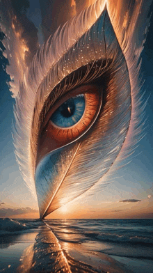 a painting of a bird 's eye on a beach