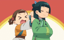 a cartoon drawing of two girls with one girl making a funny face