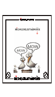 a cartoon of two ducks with speech bubbles that say moin and moin