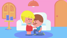 a cartoon of a man and woman hugging each other
