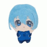 a stuffed toy with blue hair and the number 16 on his shirt