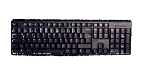 a black trust keyboard is being used by a person