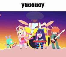 a cartoon of a band with the word yaaaay on the bottom