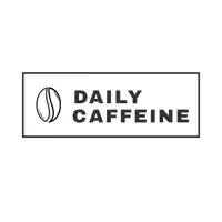 the logo for daily caffeine has a coffee bean on it .