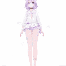 a girl with purple hair and a cat ear on her head