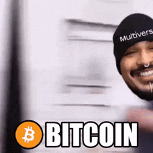 a man wearing a beanie that says " multiverse " on it