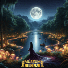 a painting of a woman standing in front of a river with the words museum bola