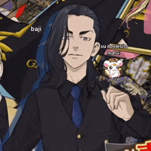 a cartoon of a man in a suit and tie with the words baji su noviesito matu written on the bottom