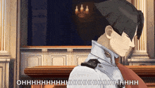a man in a white uniform is standing in a courtroom with the words ohhhhhhhh written on the bottom