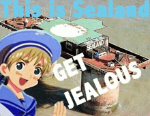 a boy in a sailor suit is standing in front of a boat in the water .