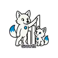 a sticker of a fox and a kitten with the word growth on it