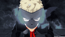 a cartoon character with a skull mask on their face