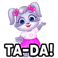 a cartoon rabbit wearing a pink dress and bows