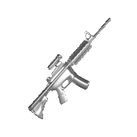 a silver assault rifle with a scope on it is on a white background .