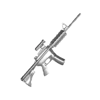 a silver assault rifle with a scope on it is on a white background .
