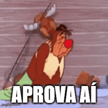 a cartoon monkey with a red nose and the words aprova ai below him