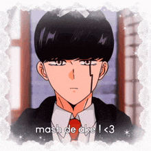 a picture of a man in a suit and tie with mash de ake < 3 written on the bottom