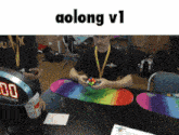 a man playing a game with the words aolong v1 on the top