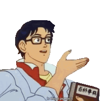 a cartoon of a man holding a book that says " is this a pigeon "