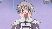 a cartoon character with a cross on his chest is making a face
