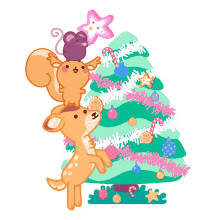 animals decorating molang decorating christmas tree putting star on tree winter