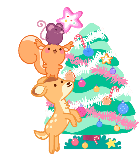 Animals Decorating Molang Sticker - Animals Decorating Molang Decorating Christmas Tree Stickers