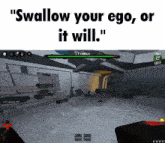 a screen shot of a video game with the words " swallow your ego or it will "