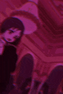 a cartoon character in a white dress is dancing in a purple room