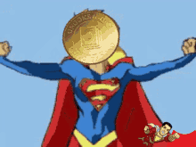 a cartoon drawing of superman holding a gold coin that says brooks books