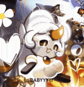 a drawing of a sheep with the words babyyy in the corner