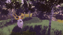 a deer with antlers is standing in a field of grass
