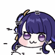 a cartoon drawing of a girl with purple hair and purple eyes