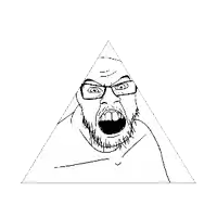 a black and white drawing of a pyramid with a man 's face inside of it .